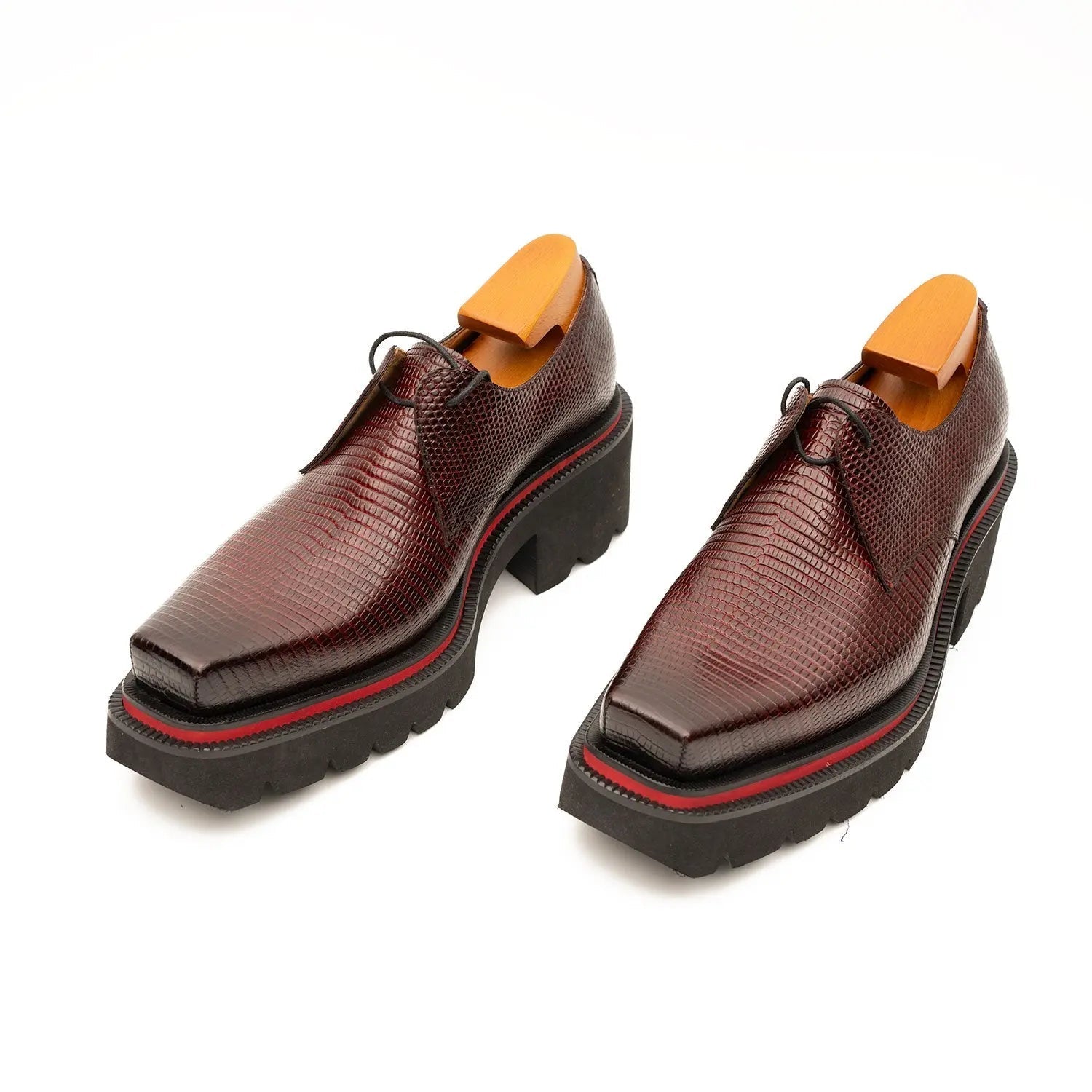 Men's Embossed Leather Derby Shoes with Chunky Sole