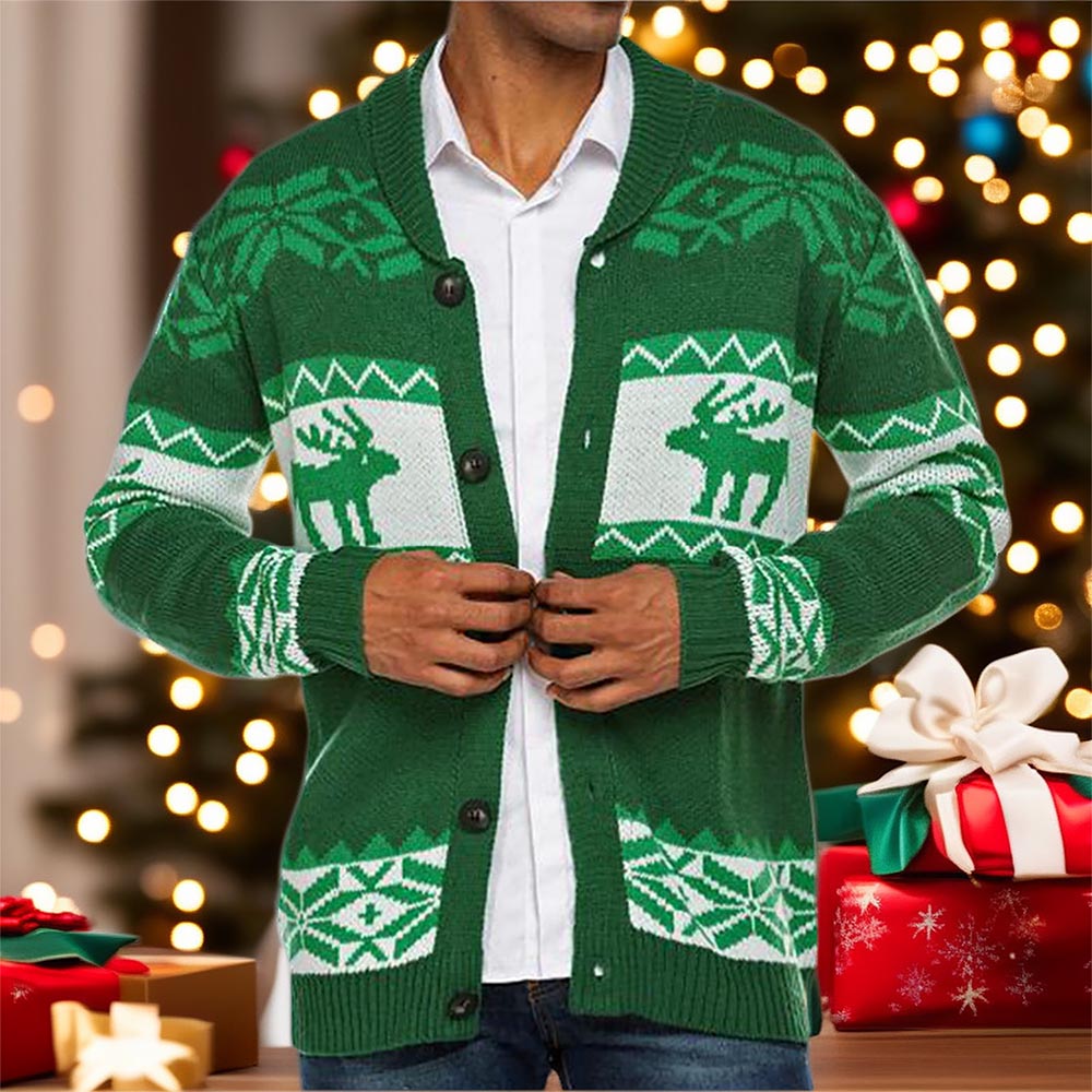 Men's Christmas Reindeer Knit Cardigan Sweater | NCS