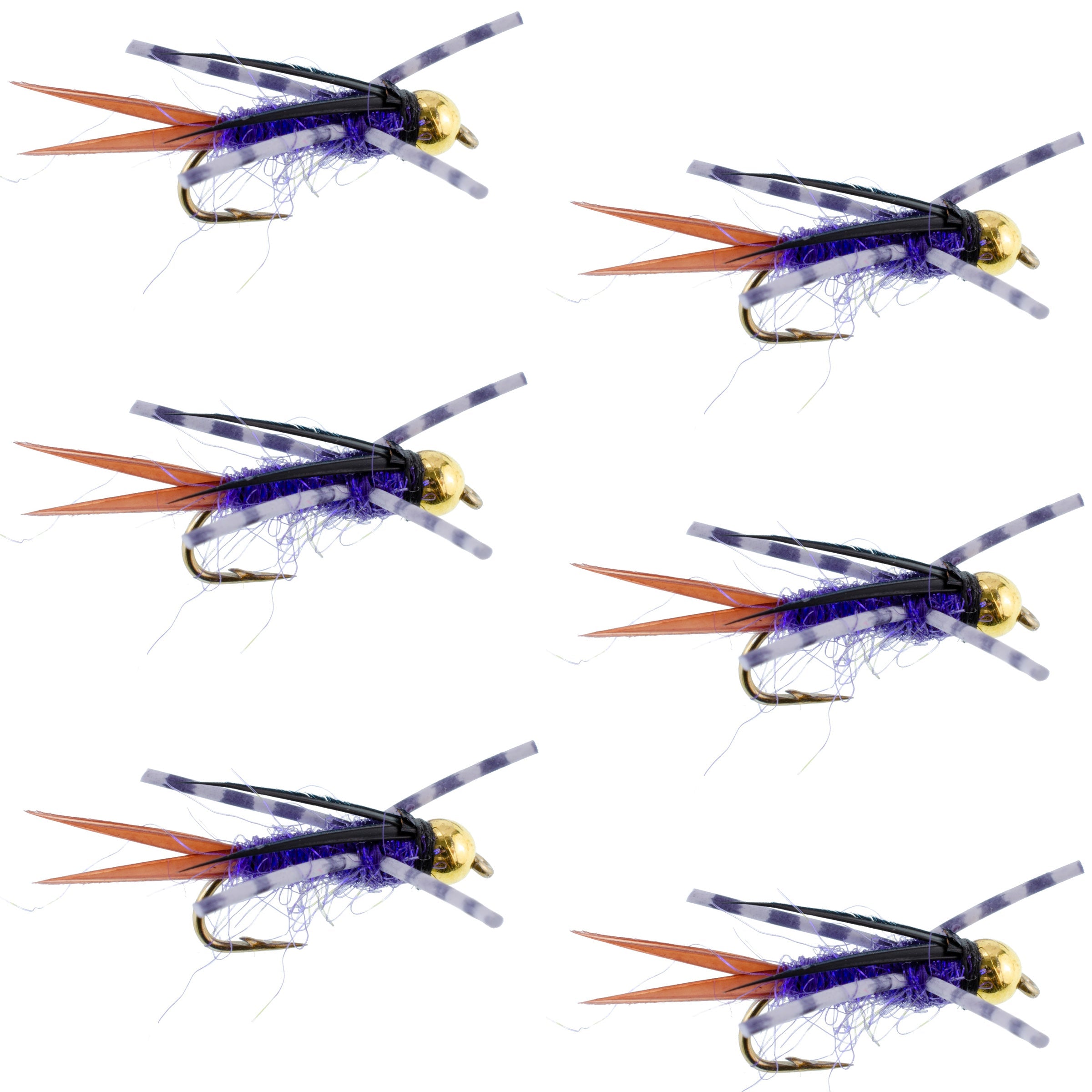 Bead Head Purple Batman Rubber Legs Nymph Fly - 6 Flies Hook Size 10