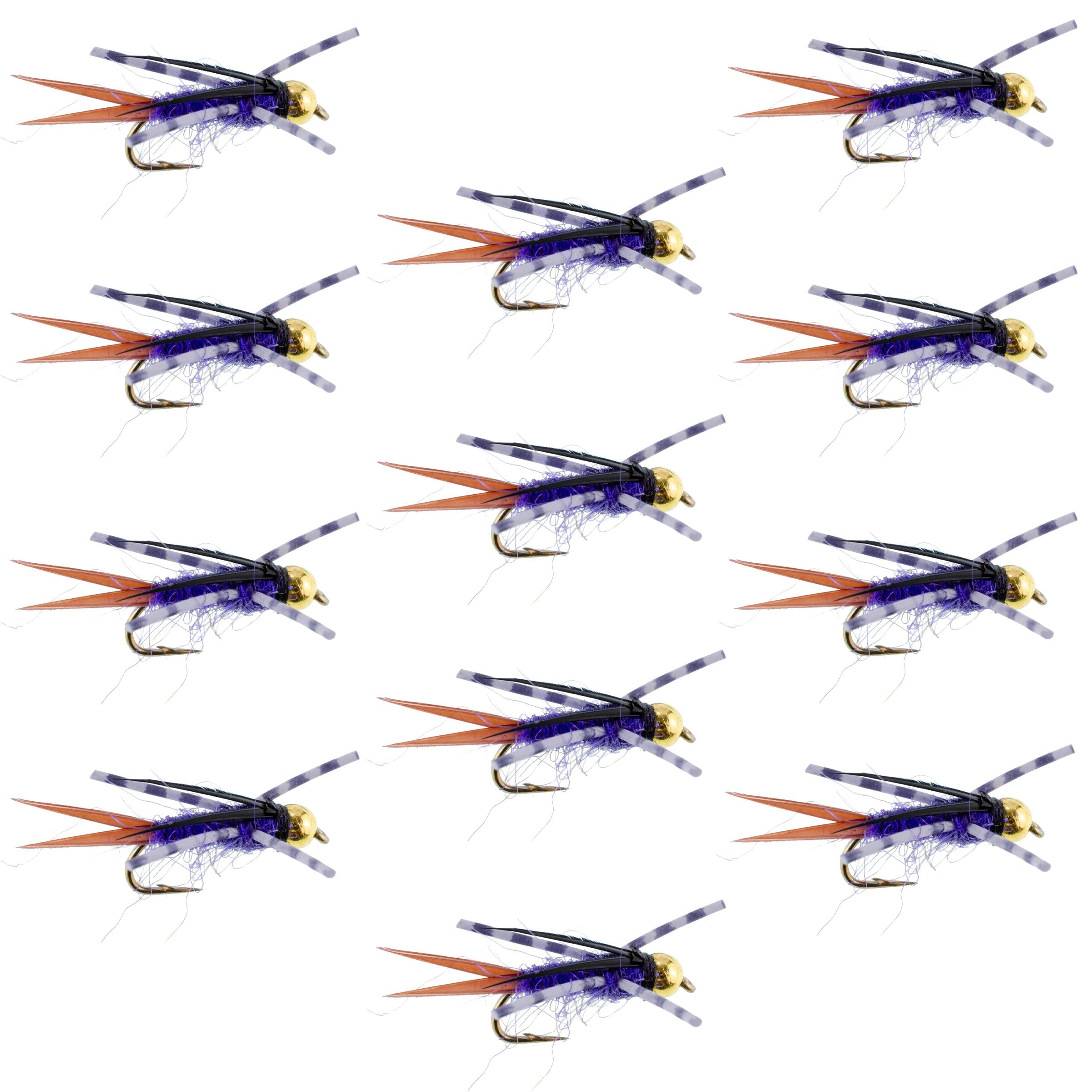 Bead Head Purple Batman Rubber Legs Nymph Fly - 12 Flies Hook Size 10