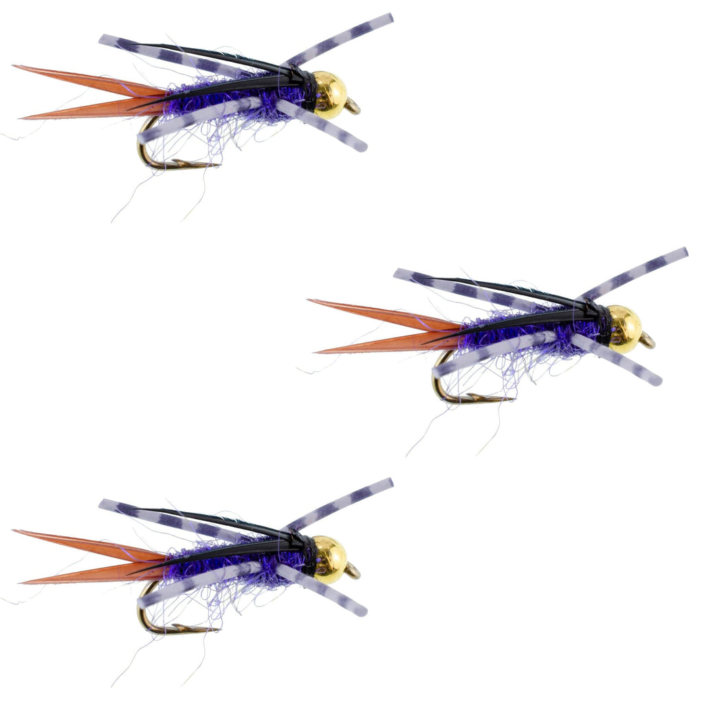 3 Pack Bead Head Purple Batman Rubber Legs Nymph Fly - Hook Size 12