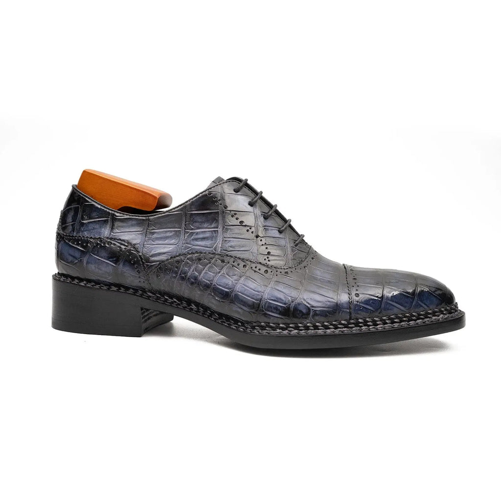 Purplish Blue Crocodile Oxford Shoes Goodyear Norwegian 8016