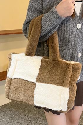 Fuzzy Checkered Shoulder Bag