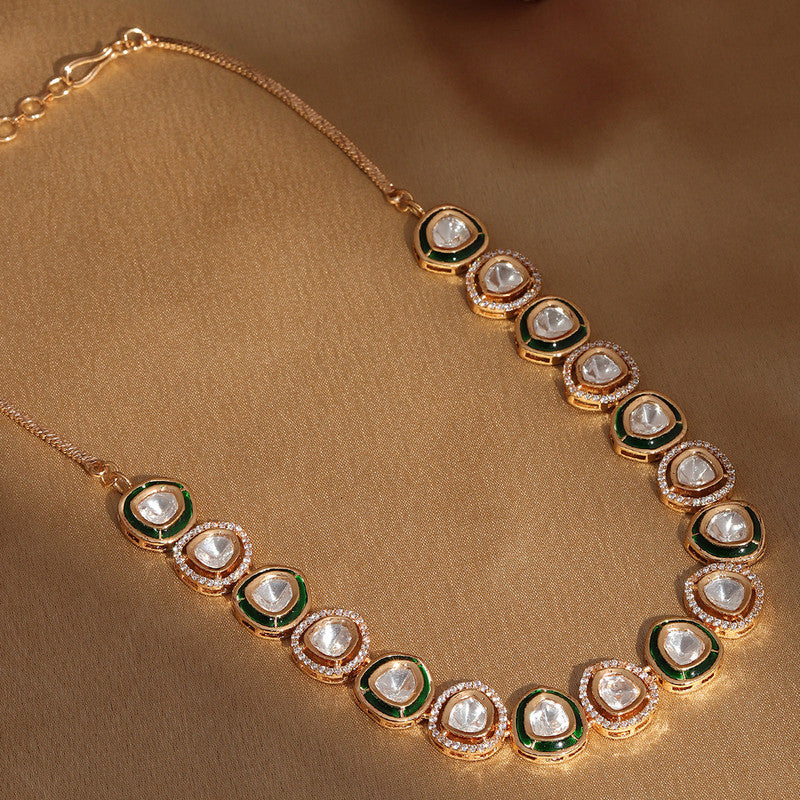 Designer Meenakari Kundan And Diamond Green and Golden Necklace