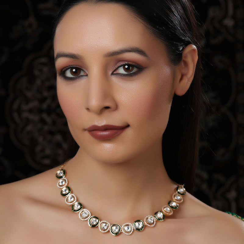 Designer Meenakari Kundan And Diamond Green and Golden Necklace