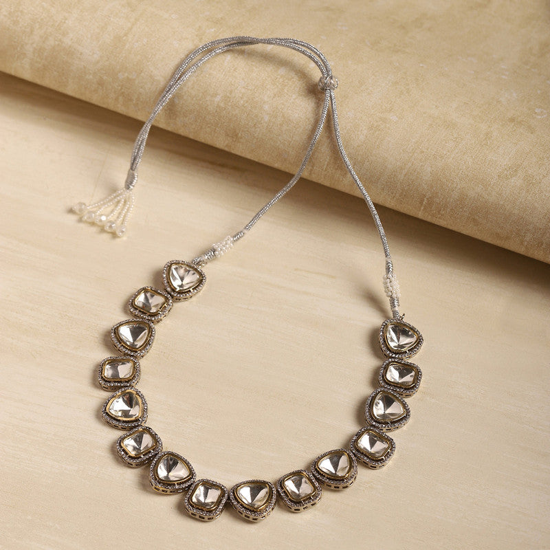 Beautiful 18k Foil Gold Plating Polki Kundan and Diamond Silver Necklace