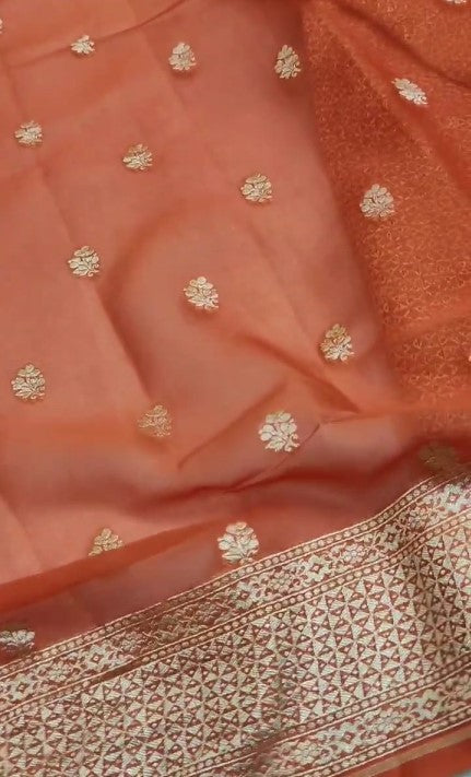 Exclusive Handloom Banarasi Chiffon Khaddi Georgette Saree with Golden Zari Work
