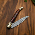 Handmade Damascus Pocket Knife with Wood Handle - 4"
