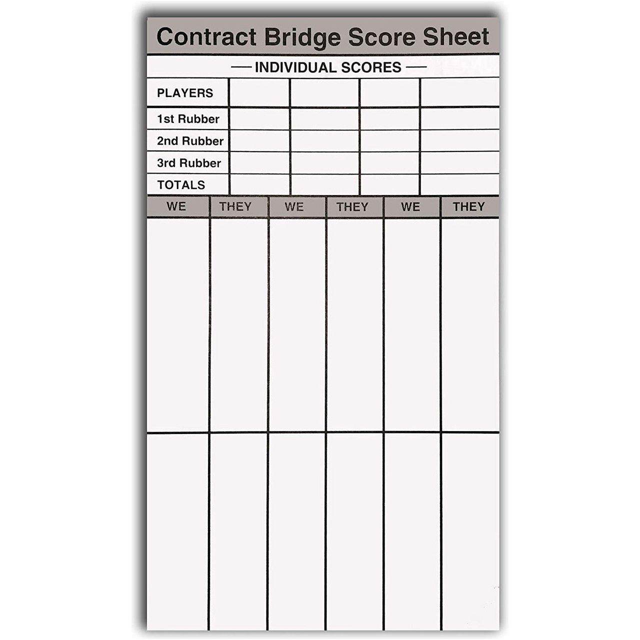 Rubber Bridge Score Pads - Pack of 6 Pads
