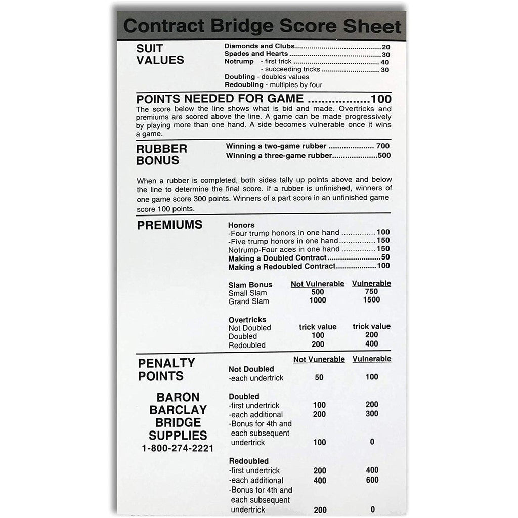 Rubber Bridge Score Pads - Pack of 6 Pads