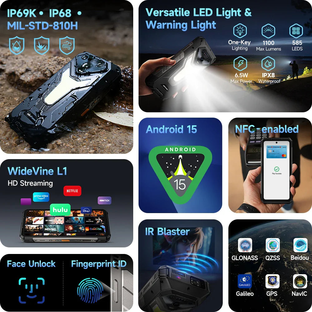 Ulefone Armor 34 Pro 5G AI Rugged Phone 25500mAh Up to 32GB+512GB Built-in Projector 120Hz 6.95" NFC Smartphone