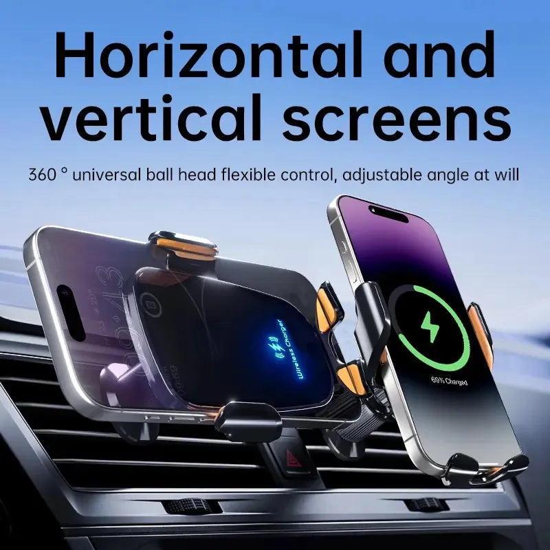 UYUXIO Manual Clamp Wireless Car Charger 15 Fast Charging Air Vent Car Mount Phone Holder for iPhone & Android