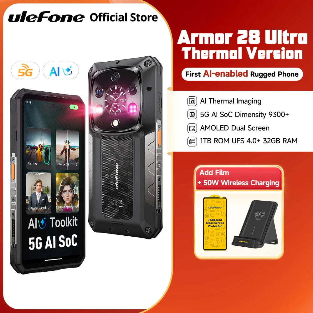 Ulefone AI Armor 28 Ultra 5G Thermal Imaging Rugged Phone MTK Dimensity 9300+ AMOLED Android Smartphone 1TB ROM