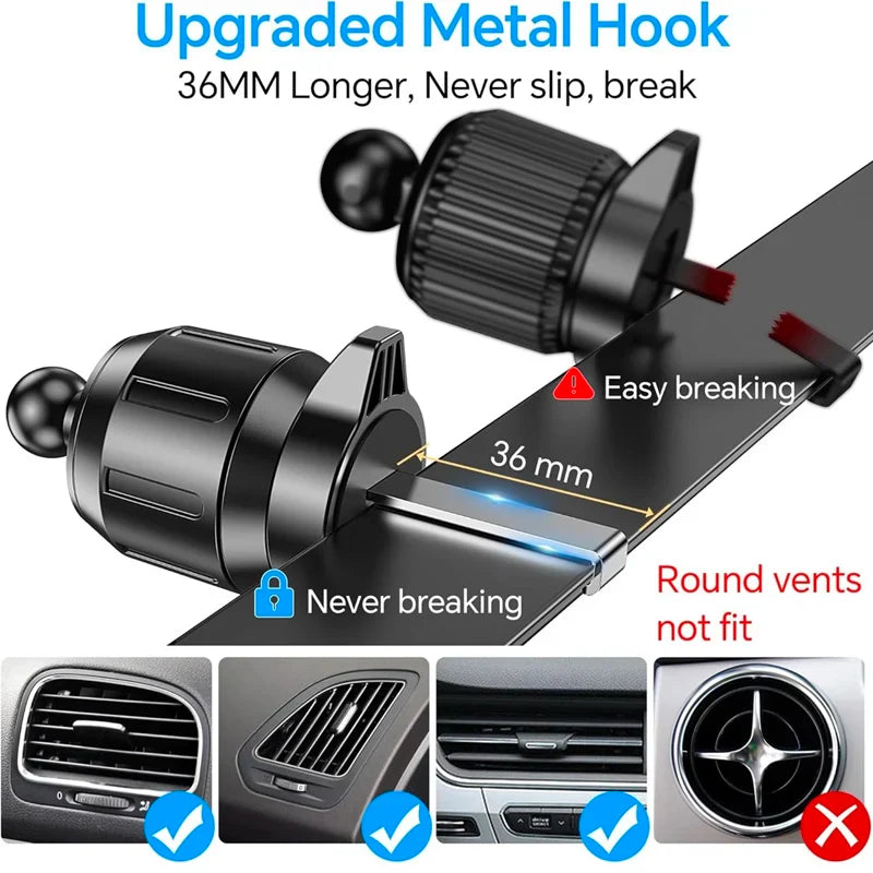 UYUXIO Manual Clamp Wireless Car Charger 15 Fast Charging Air Vent Car Mount Phone Holder for iPhone & Android