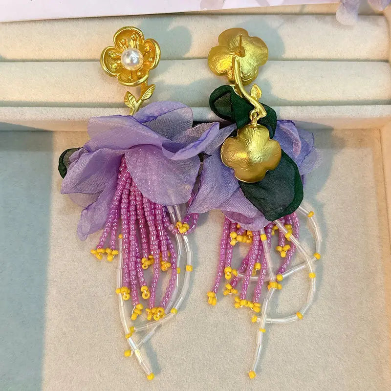 Handmade Cotton Long Tassel  Earrings