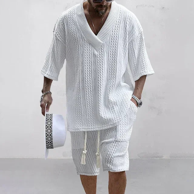 Men Casual Knitted Two Piece Shorts Summer set