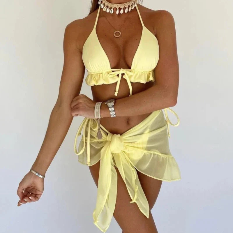 Saffie girl Halter Bandage three piece swimsuit