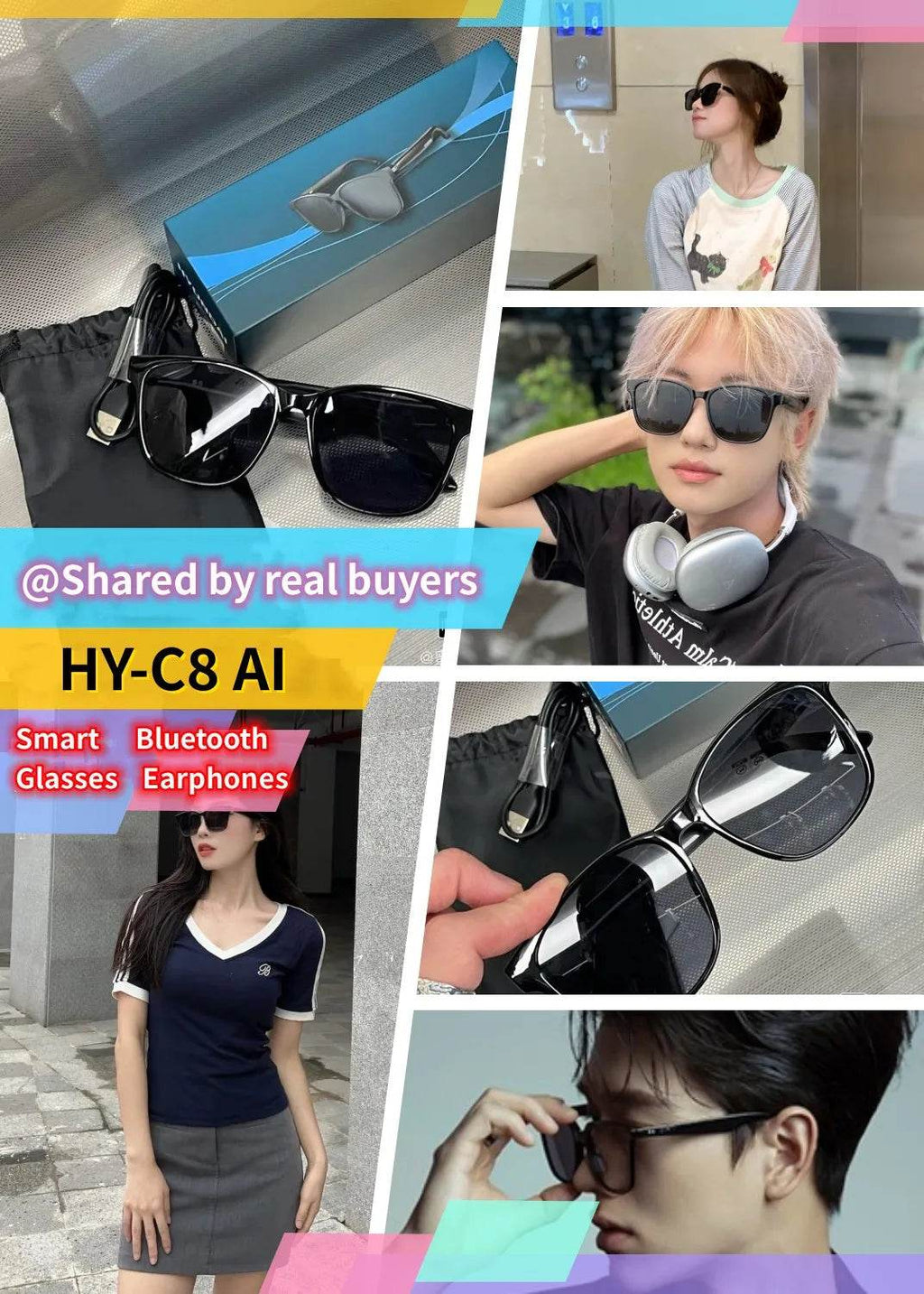 HYUNDAI HY-C8 AI Glasses Earphones With Camera Automatic voice translation Smart glasses Multi-function keys For Sports