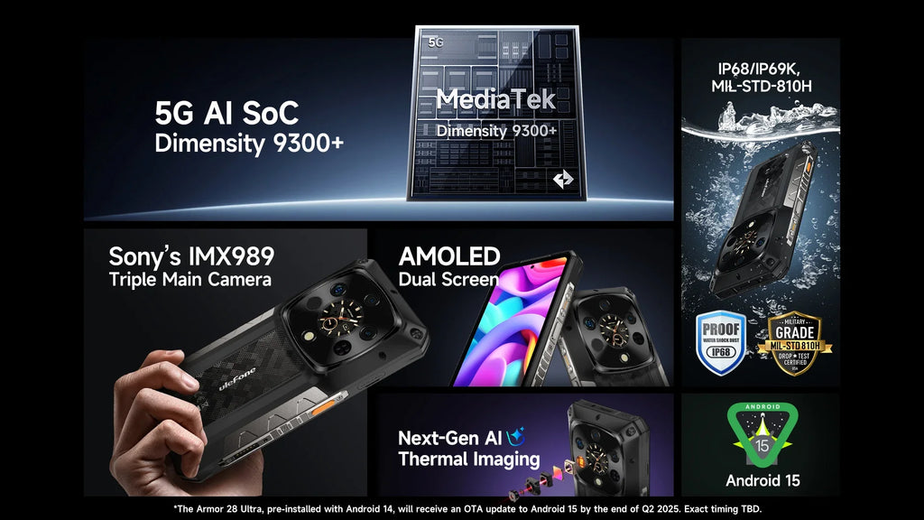 Ulefone Armor 28 Ultra 5G AI Thermal Imaging Rugged Phone Dimensity 9300+ 1TB ROM 32GB RAM Android Smartphone AMOLED Mobile