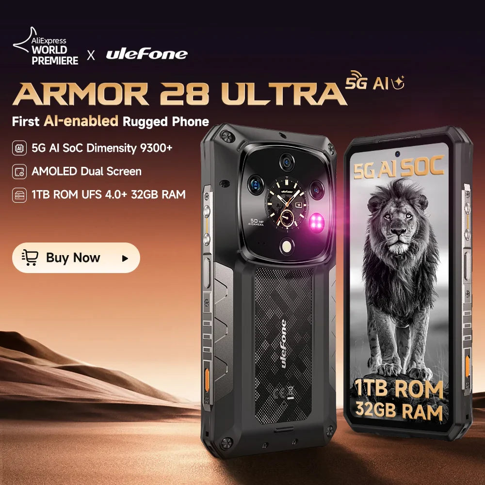 Ulefone Armor 28 Ultra 5G AI Rugged Phone 1TB ROM+32GB RAM Android Smartphone AMOLED 6.67" 10600mAh