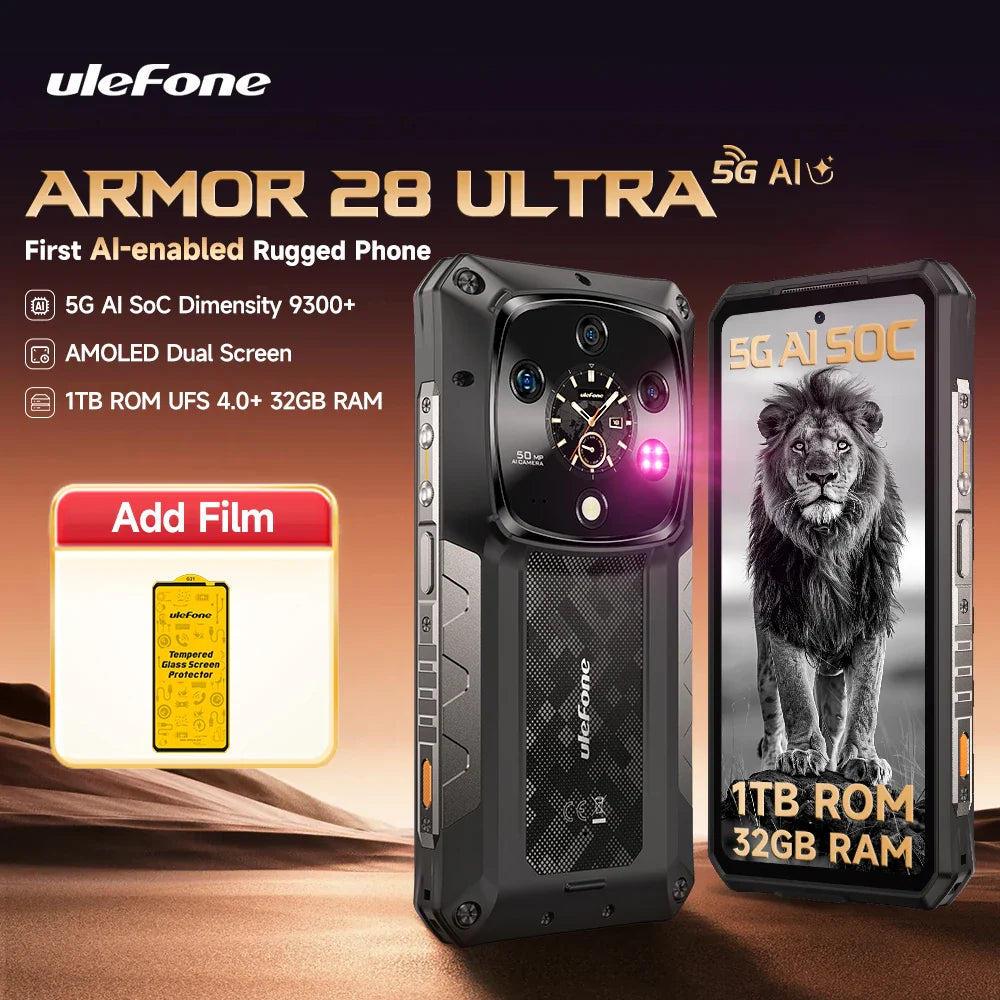 Ulefone Armor 28 Ultra 5G AI Rugged Phone 1TB ROM+32GB RAM Android Smartphone AMOLED 6.67" 10600mAh