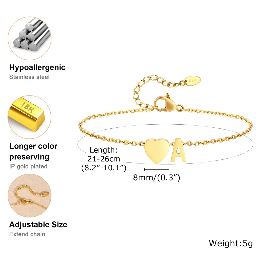 Women Heart Initial Stainless Steel Personalized Anklet Bracelets