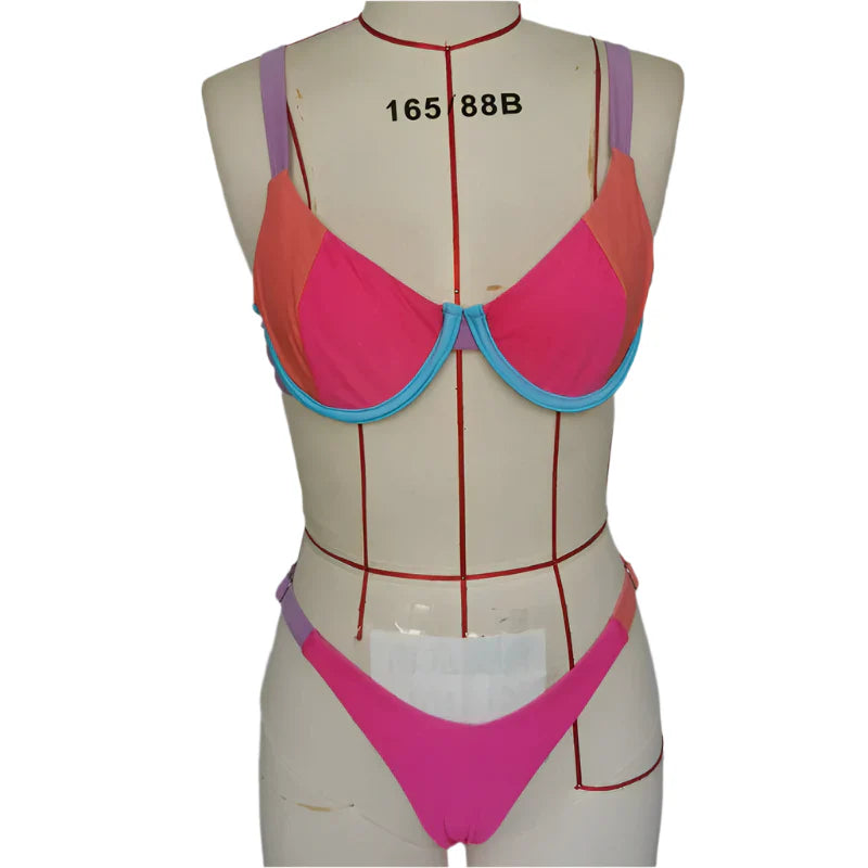 Pink Vibe check two piece swimsuit