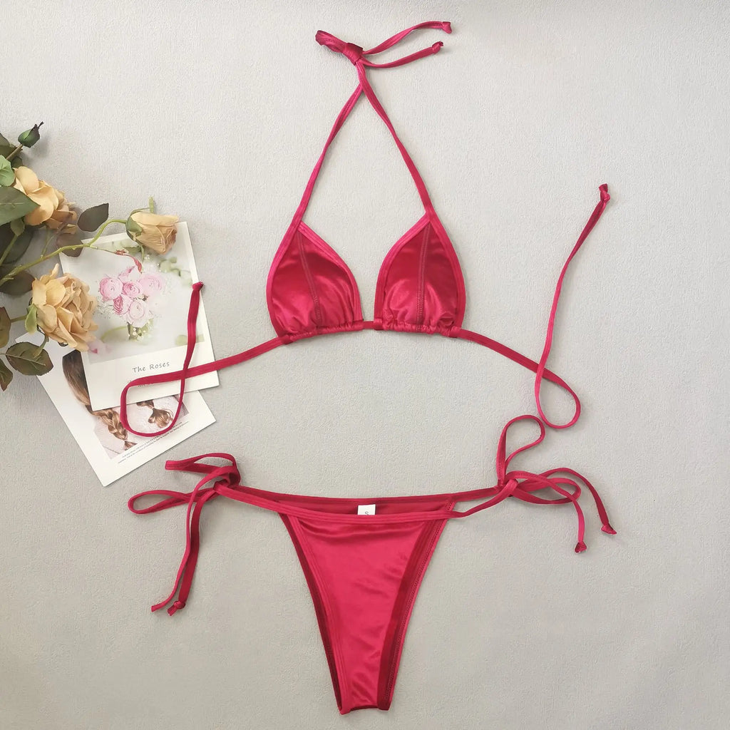 2025 New Shiny Red Sexy two piece swimsuit