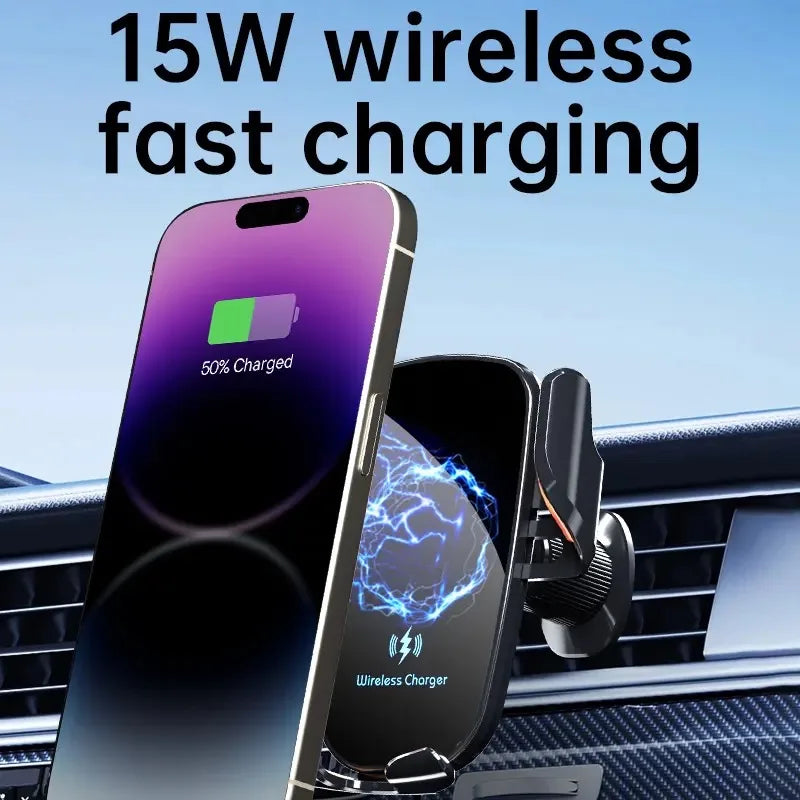 UYUXIO Manual Clamp Wireless Car Charger 15 Fast Charging Air Vent Car Mount Phone Holder for iPhone & Android