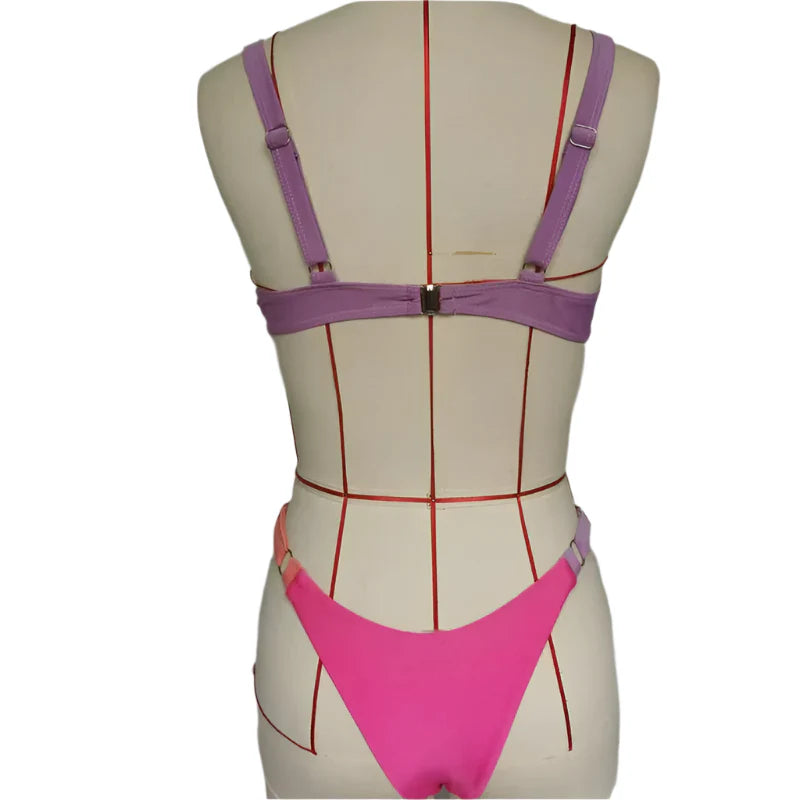 Pink Vibe check two piece swimsuit