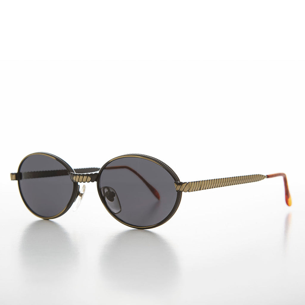 Oval 90s Vintage Sunglass with Metal Rope Design - Snuff