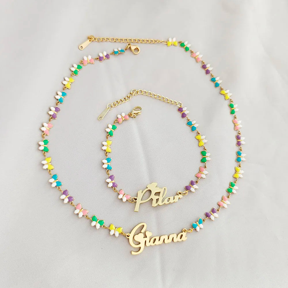 Customized Butterfly Heart Name Necklace