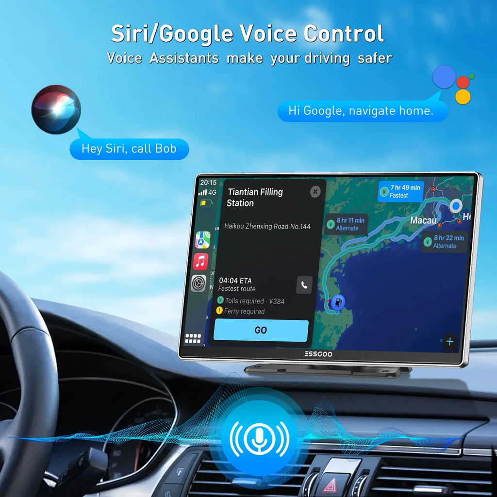 ESSGOO 9 Inch Touch Screen Portable Car Stereo Radio Wireless Apple Carplay Android Auto USB TF Bluetooth Mirror Link