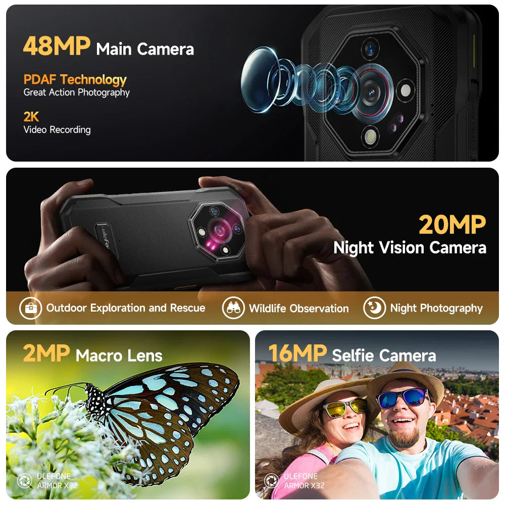 Ulefone Armor X32 4G Rugged Phone Android 14 Waterproof Smartphone 12GB RAM, 128GB ROM NFC Night Mobile Phone Global Version