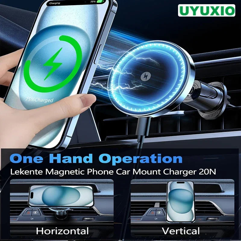 UYUXIO Magnetic Wireless Car Phone Charger Adapter 15W Air Vent Magnetic Car Phone Holder for iPhone & Android