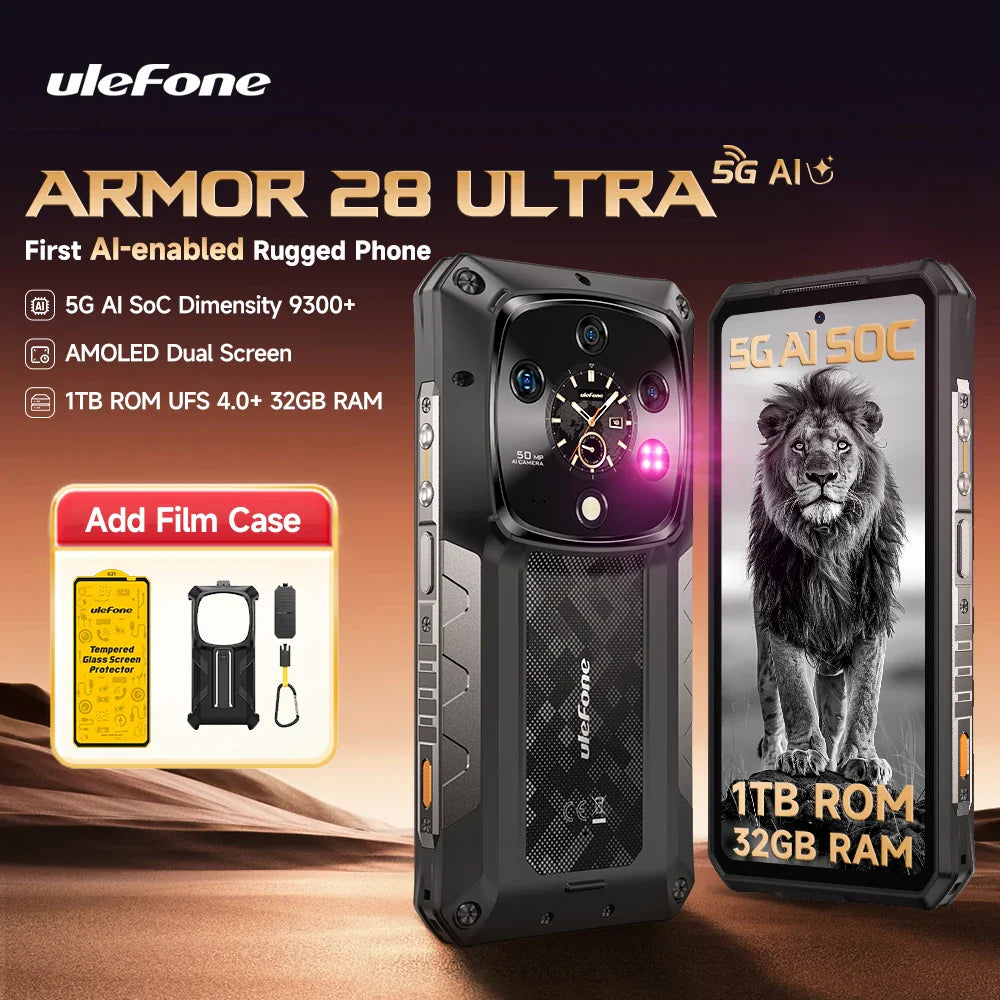 Ulefone Armor 28 Ultra 5G AI Rugged Phone 1TB ROM+32GB RAM Android Smartphone AMOLED 6.67" 10600mAh