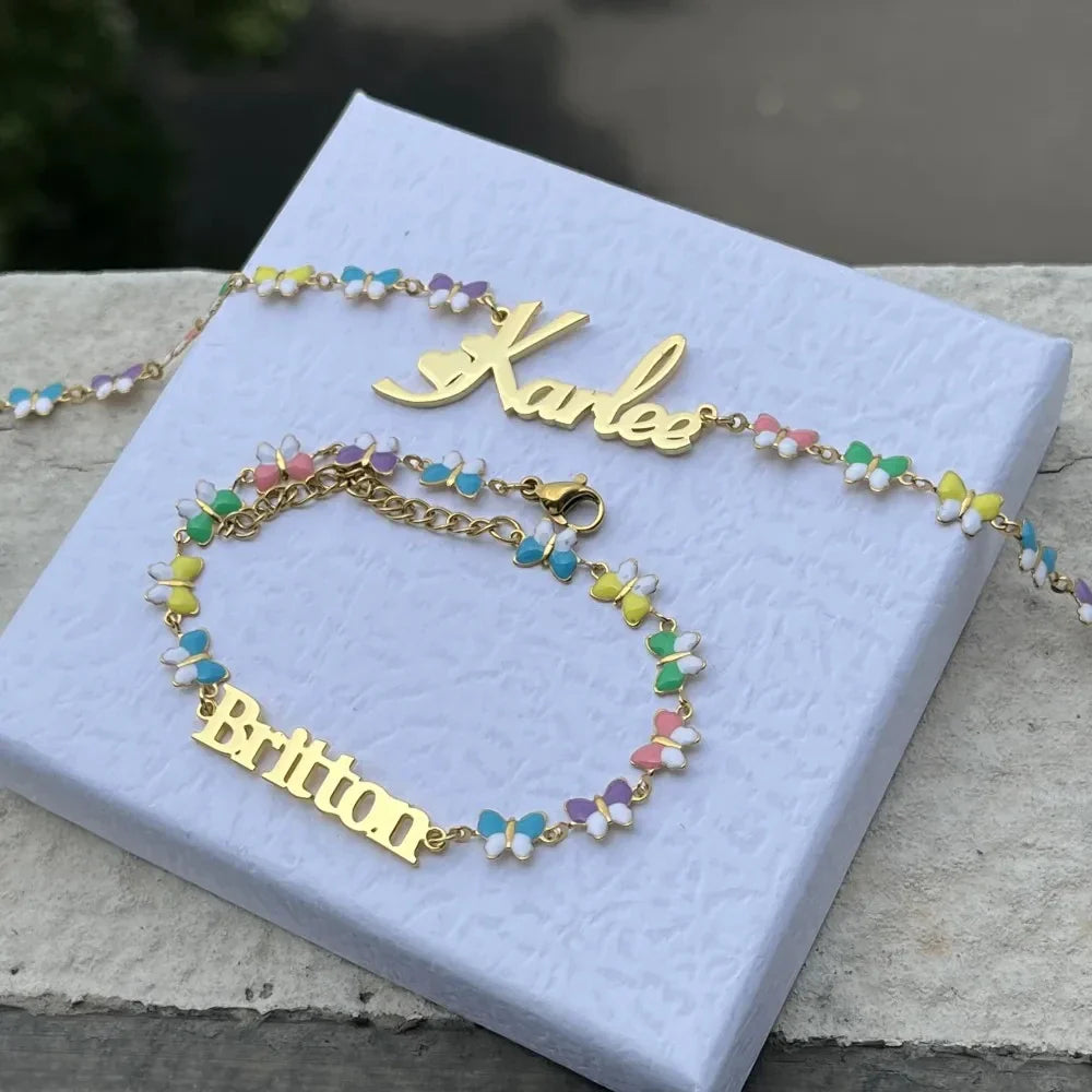 Customized Butterfly Heart Name Necklace