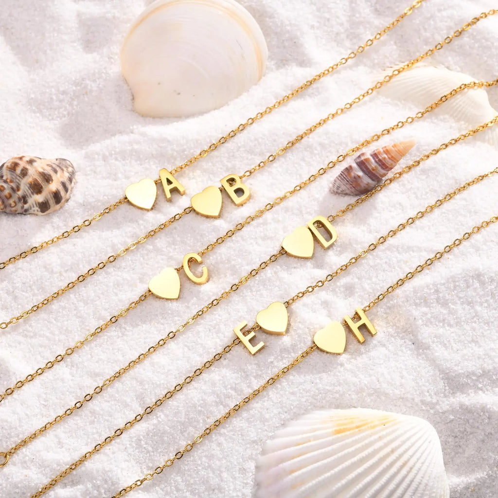 Women Heart Initial Stainless Steel Personalized Anklet Bracelets