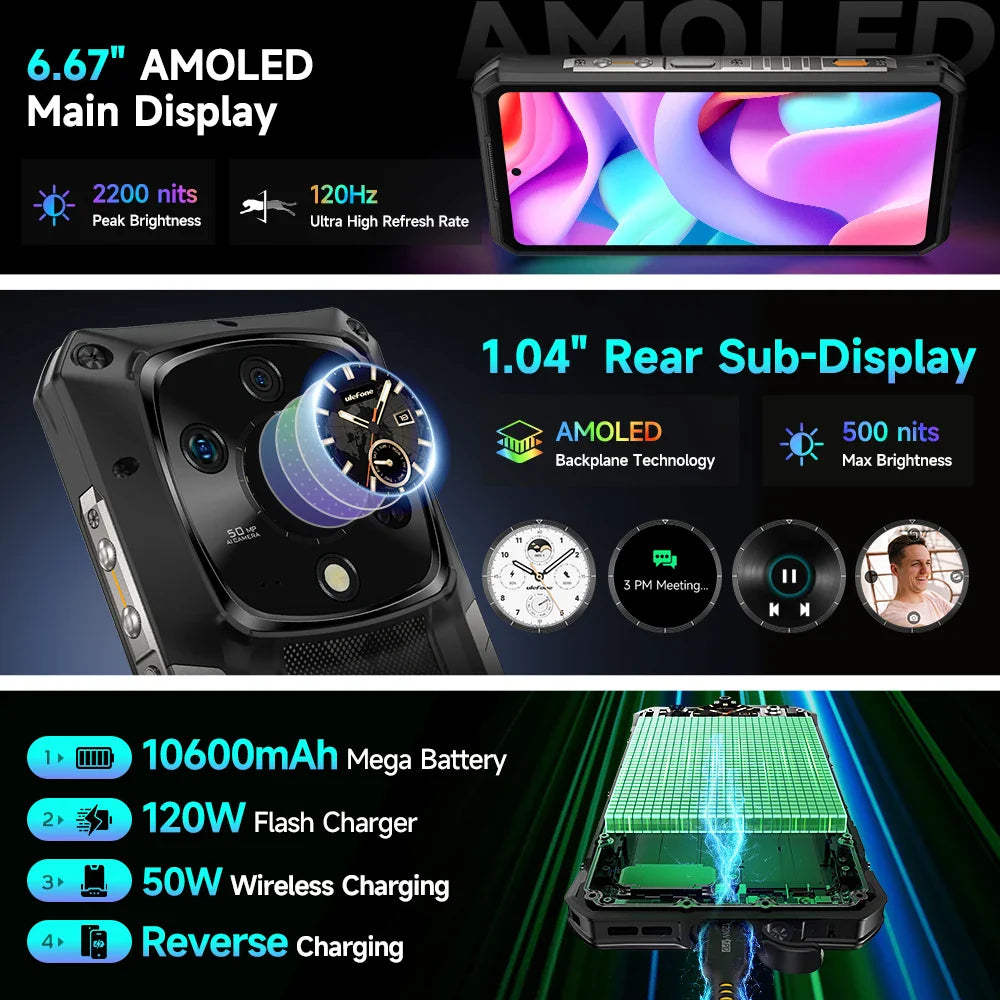 Ulefone Armor 28 Ultra 5G AI Rugged Phone 1TB ROM+32GB RAM Android Smartphone AMOLED 6.67" 10600mAh
