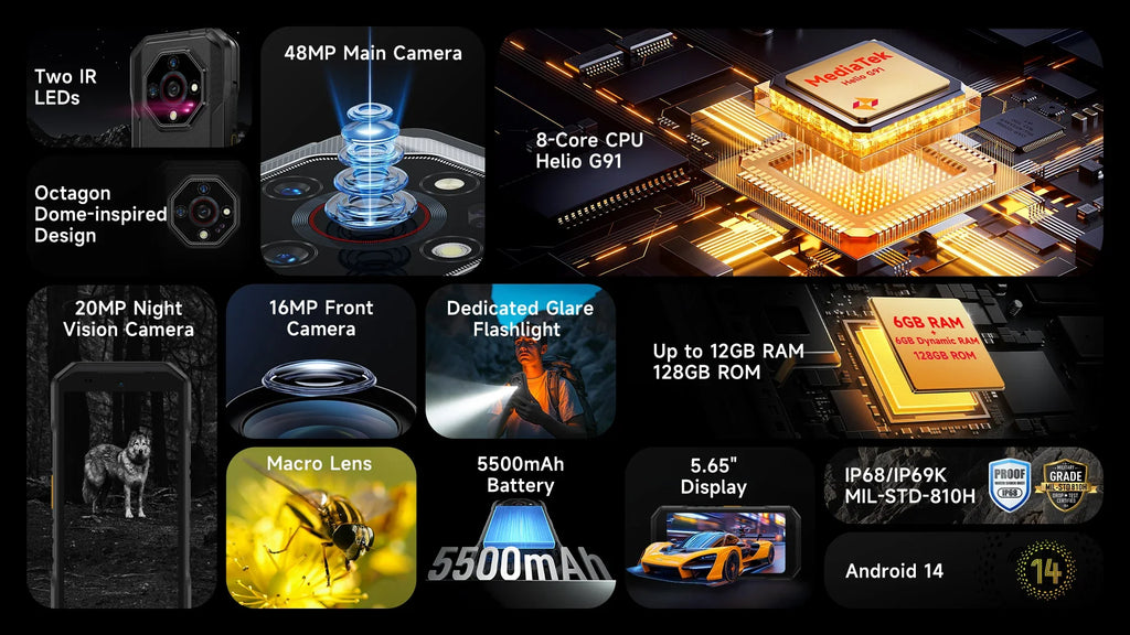 Ulefone Armor X32 4G Rugged Phone Android 14 Waterproof Smartphone 12GB RAM, 128GB ROM NFC Night Mobile Phone Global Version