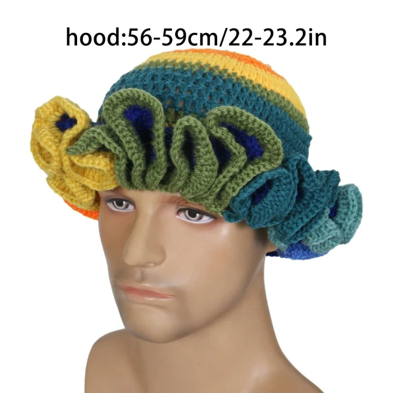 Ruffled Handmade Knit Bucket Hat