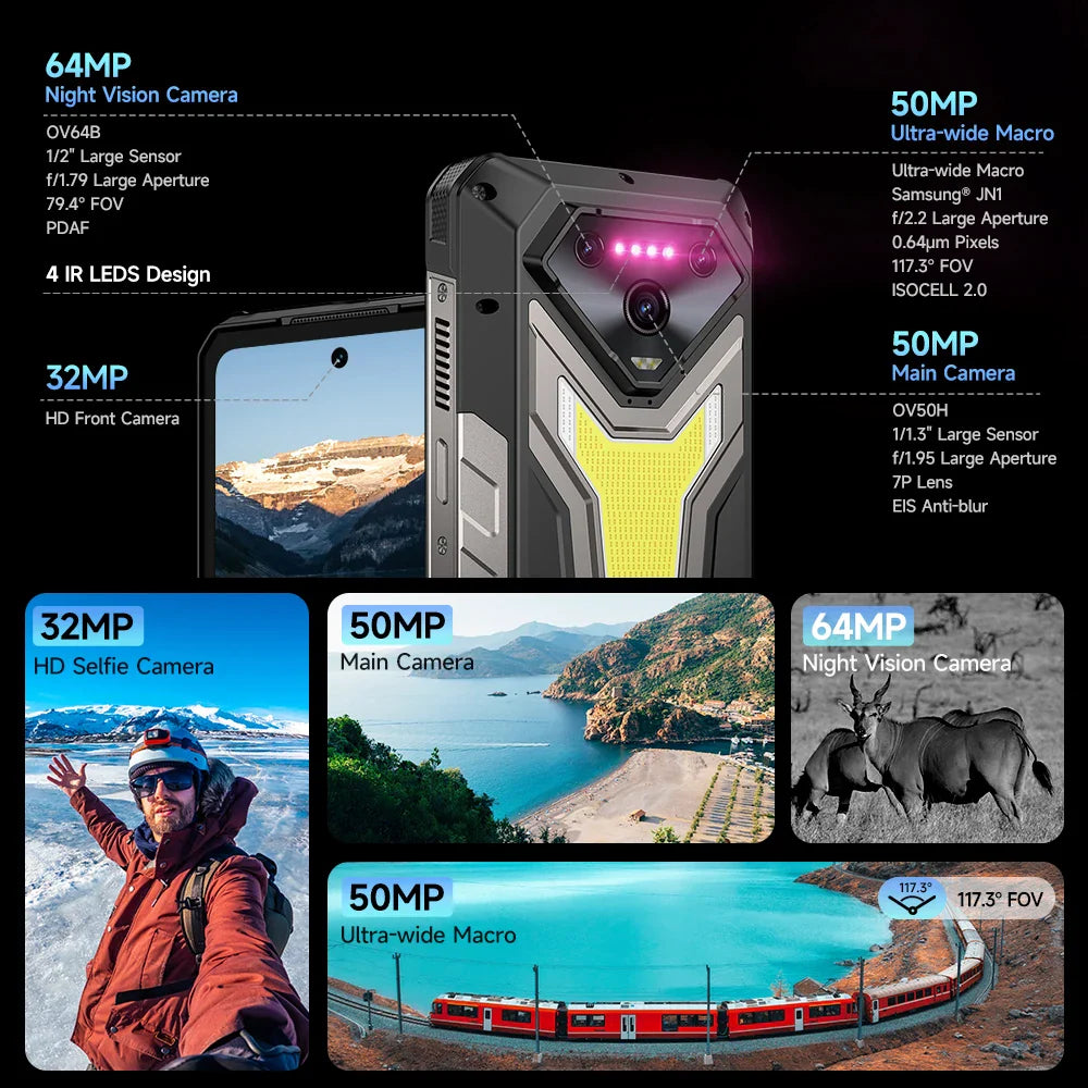 Ulefone Armor 34 Pro 5G AI Rugged Phone 25500mAh Up to 32GB+512GB Built-in Projector 120Hz 6.95" NFC Smartphone