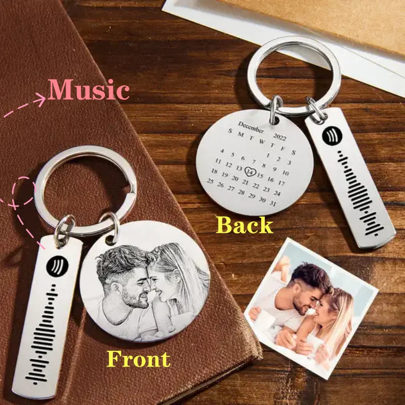 Couple Photo KeyChain Spotify Code Stainless Personalized Gift