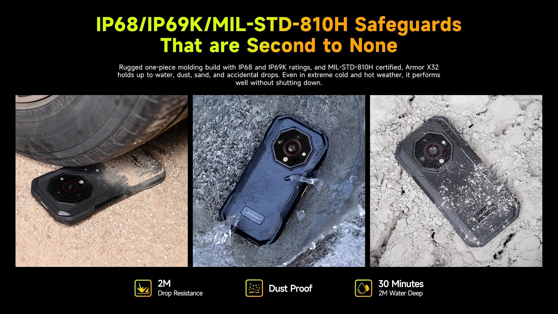 Ulefone Armor X32 4G Rugged Phone Android 14 Waterproof Smartphone 12GB RAM, 128GB ROM NFC Night Mobile Phone Global Version