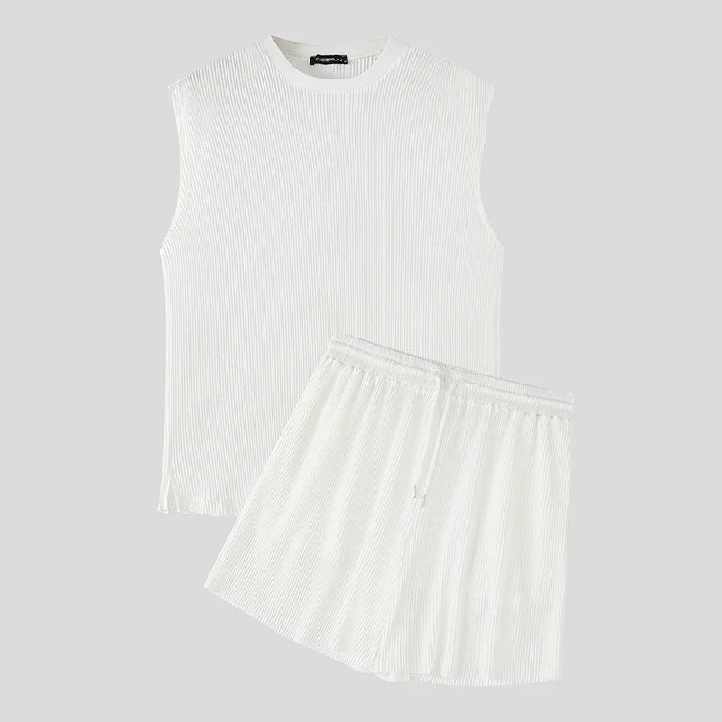 Summer Izzy Pleated Sleeveless Tank men beach shorts set