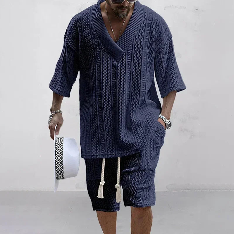 Men Casual Knitted Two Piece Shorts Summer set