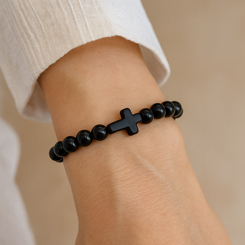 Stone Cross Bracelet - Black