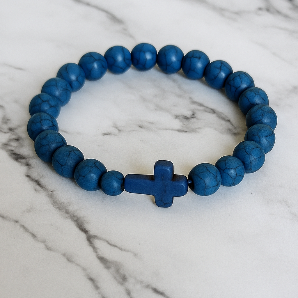 Stone Cross Bracelet - Blue