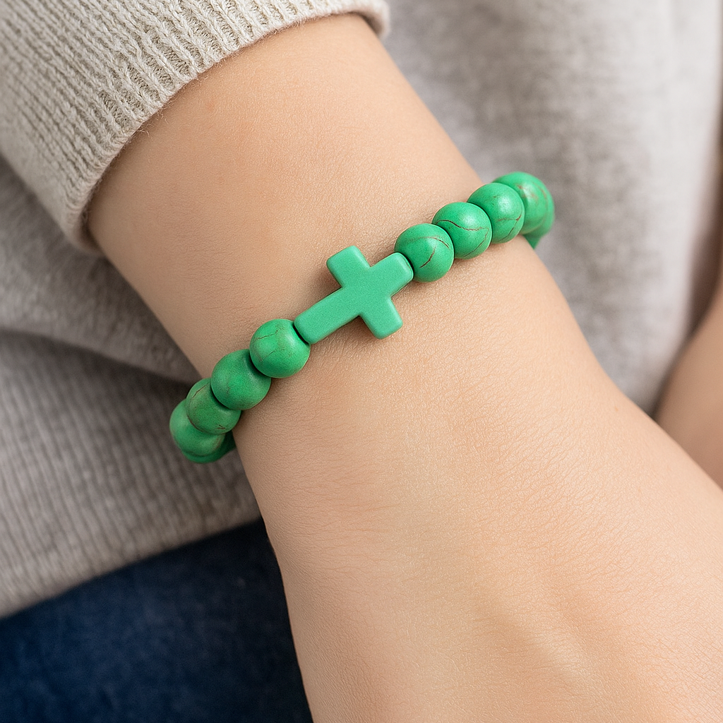 Stone Cross Bracelet - Green
