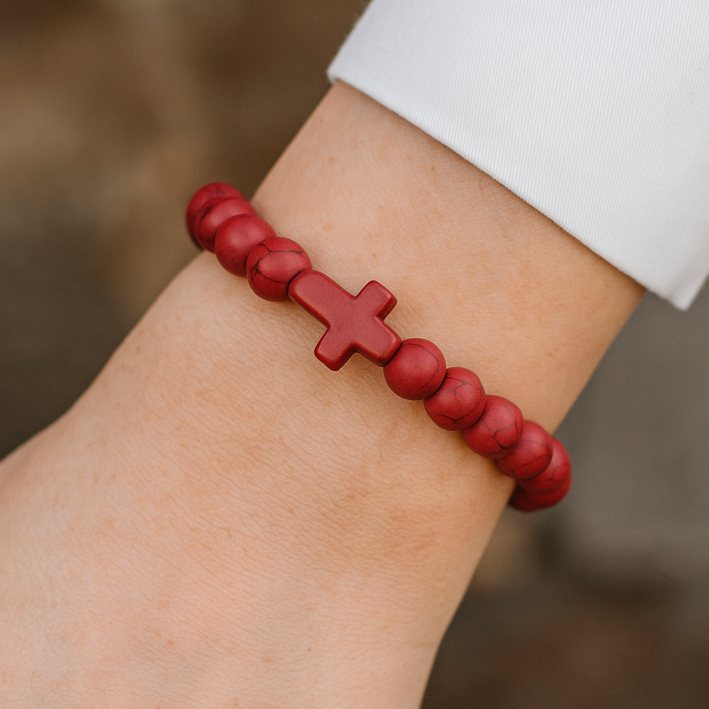 Stone Cross Bracelet - Red